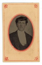 CIRCA 1860&#39;S Paper Framed Hand Tinted TINTYPE Handsome Young Man 2.5X3.88 in - £13.04 GBP