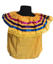 Yellow Women Size M Off-Shoulder Ruffle Top Lace Ribbon Folkloric Fiesta... - $20.74