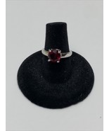 Silver Tone Red Stone Ring Size 6 Estate Jewelry Find Fashion KG - $24.34 CAD