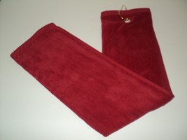 NEW Luxury RED 100% Terry Velour Cotton Tri-Fold Golf Towel 16.5&quot; x 25.5&quot; - £8.01 GBP
