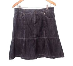 Fashion Bug Y2K Denim Ruffle Skirt Size 10 Vintage Navy Stretch Skater - $18.99