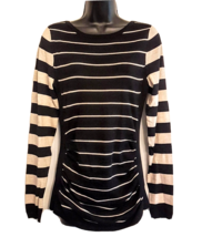 LIMITED Ruched Side Sweater Black White Stripe size M Long Sleeve Pullov... - £23.67 GBP