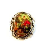 Vintage Portrait of a Man Woman &amp; Child in an Orchard Brooch - £11.98 GBP