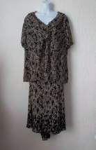 Jones Wear Women size 22W Blouse Skirt Set Black Beige Chiffon Geometric Pattern - £14.12 GBP