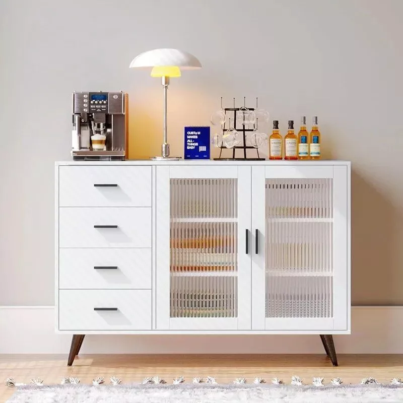 Elegant White Sideboard Buffet Cabinet with Tempered Glass Doors and Adj... - $382.88 CAD