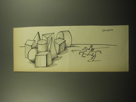 1960 Cartoon by Saul Steinberg - Don Quixote Fighting Blocks - $14.99