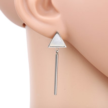 Silver Tone Earrings With Mother of Pearl Triangle &amp; Dangling Bar - £19.76 GBP