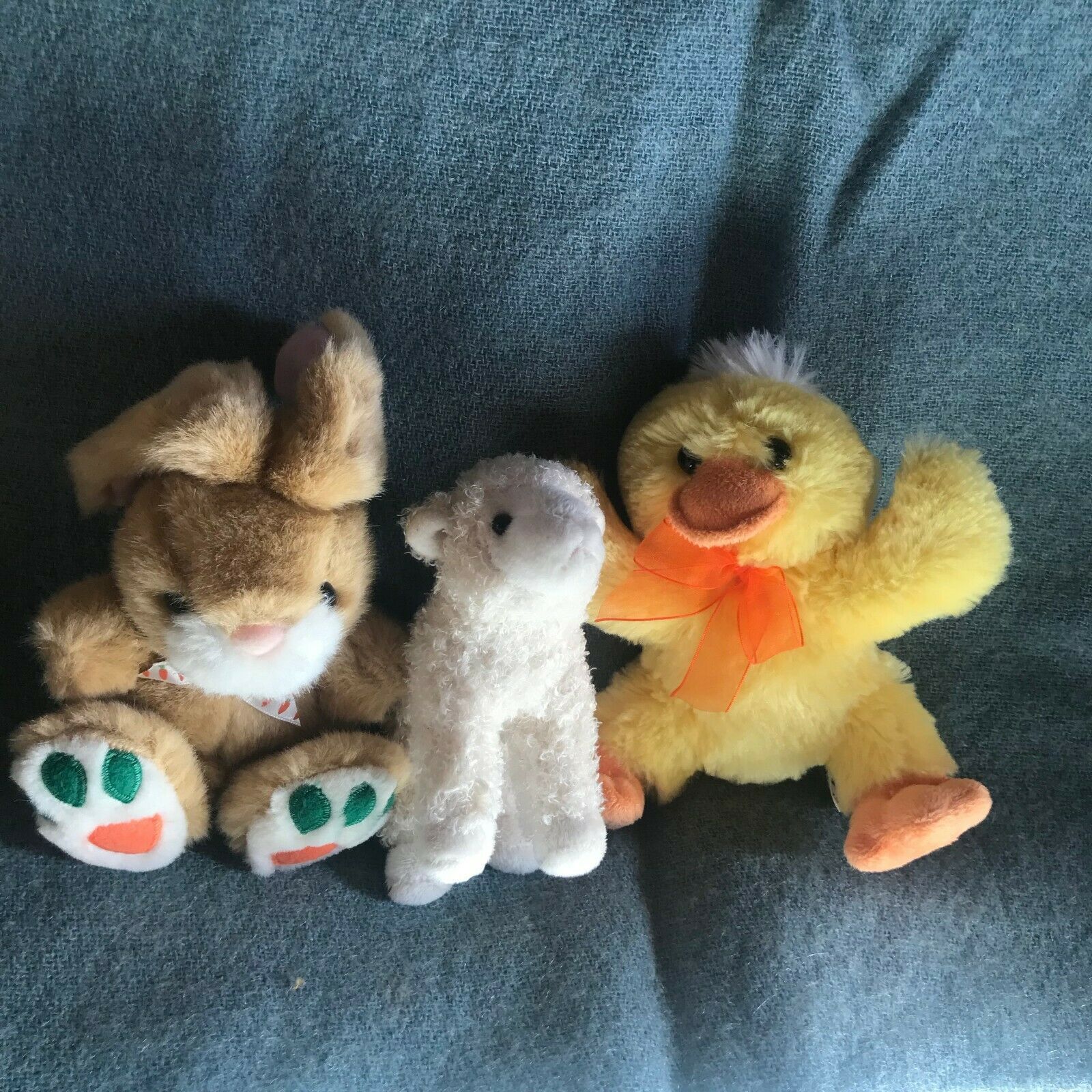 Primary image for Lot of Plush Tan Easter Bunny Rabbit w Carrot Paws DanDee Yellow Duck Douglas