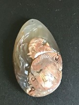 Finely Carved Translucent Cream w Brown Swimming Fish Teardrop Stone Pendant or - £22.85 GBP