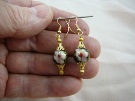 (EE600-424) Black With Pink Flower Cloisonne Bead Dangle Earrings Jewelry - £14.15 GBP