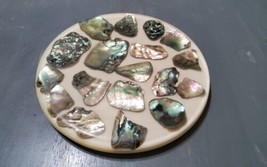 Vintage Abalone Shell &amp; Lucite Round Trivet Seashell MCM Resin 8&#39;&#39; Footed - £18.11 GBP
