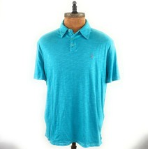 John Varvatos Mens Polo Golf Shirt XL Solid Teal Knit Short Sleeve Collared - £21.46 GBP