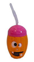 Plastic Halloween Pumpkin Cup with Flexible Straws 16 oz - £8.44 GBP