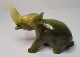Hand Carved Nephrite Jade Elephant Trunk Up Lucky Green Stone 4.75&quot; x 2.5&quot; - £21.76 GBP