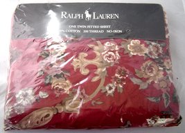  Vintage Ralph Lauren Danielle Floral Red Twin Fitted Sheet  39 x 75  NOS - $39.99