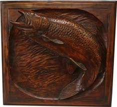 Plaque MOUNTAIN Lodge Jumping Rainbow Trout Fish Coffee Brown Resin - £238.96 GBP