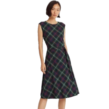 NEW LAUREN RALPH LAUREN GREEN PLAID  FIT AND FLARE BELTED  DRESS SIZE 16... - $86.39