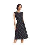 NEW LAUREN RALPH LAUREN GREEN PLAID  FIT AND FLARE BELTED  DRESS SIZE 16... - £67.69 GBP