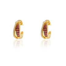 14K Yellow Gold Ruby Diamond Hoops Earrings - £1,128.47 GBP