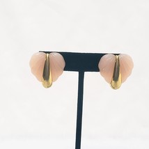 Heart Shell Pink Gold Tone Strip Earrings  1&quot; Pierced 1980s - $24.75