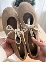 ZARA BNWT 2025. SAND BROWN SPLIT SUEDE LACE UP BALLERINAS. 2539/510/107 - $103.54