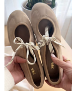 ZARA BNWT 2025. SAND BROWN SPLIT SUEDE LACE UP BALLERINAS SHOES. 2539/51... - $1,777.80 MXN