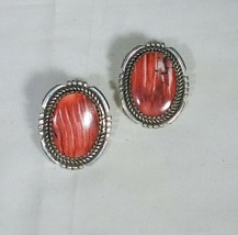 Native American Spiny Oyster Signed Sterling Silver 925 Earrings Post Pierced - £101.27 GBP