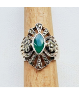 VINTAGE 925 STERLING SILVER GREEN  9x5 mm.  JADE AND MARCASITE RING SIZE 6 - €41,98 EUR VINTAGE 925 STERLING SILVER GREEN  9x5 mm.  JADE AND MARCASITE RING SIZE 6 - €41,98 EUR