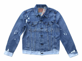 Levis Mens Type III Blue Ombre Bleach Dye Splatter Denim Jean Trucker Ja... - $47.49