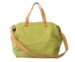 Canvas Handbag Leather Handles &amp; Shoulder Strap Made In Italy Green - $39.00