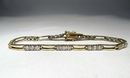 Sterling Silver Gold Vermeil Rhinestone Tennis Bracelet 7&quot; C2432 - £34.04 GBP