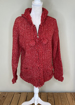 Made In Ecuador artesanias women’s full zip hooded pom pom sweater Size M Red HG - £21.95 GBP