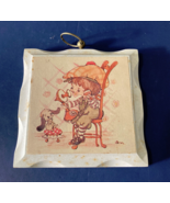 Small wood wall plaque boy on phone with puppy homco - $19.75