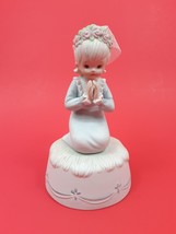 Confirmation Girl Praying Music Box Vintage 80s Lefton 03558 Our Father - $14.70