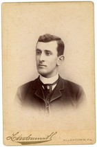 Circa 1887 Dated Cabinet Card Handsome Young Man Suit Lindenmuth Allentown, Pa - £8.17 GBP