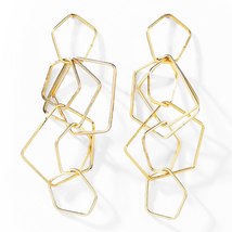 WYBU Geomatric Multilayer Dangle Drop Earrings Pentagon Long Chain 3D Metal Hoop - £10.46 GBP