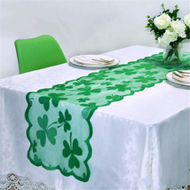 St.Patrick&#39;s Day Table Runners Decor Clover Green Lace Embroidered, 13&quot;X 72&quot; - $13.25