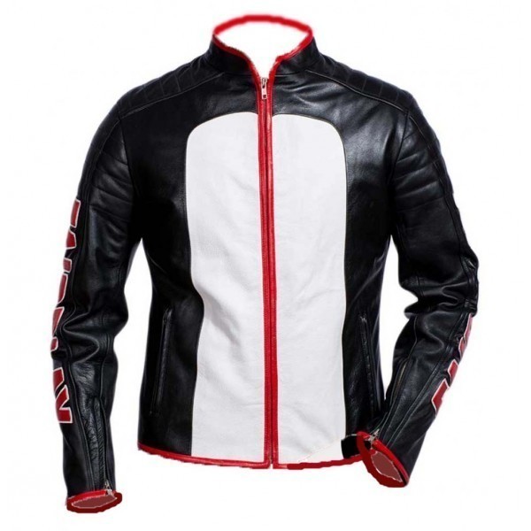 Handmade Terrific celery leather jacket,Men black red Color Biker Leather Jacket