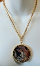 Signed CHICO&#39;S Glass/Metal Paisley Pendant Reversible Necklace - £43.36 GBP