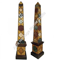 24&quot; Pair of Black Stone Marble Obelisks Specimen Italian Pietre Dure Arts E521 - £5,941.01 GBP