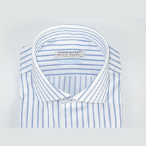 Men 100% Italian Cotton Shirt Non Iron SORRENTO Turkey 4730 White Blue Stripe image 5