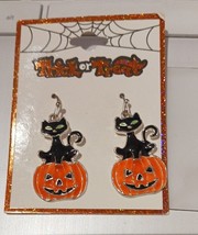 New Trick or Treat Fashion Black Cats With Pumpkins Earrings New With Tags. - £6.65 GBP