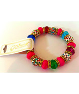 BRACELET: 3-7&quot; Double-stretch elastic DURO DIPPED MULTI CRYSTAL/BEADS/RH... - £2.35 GBP
