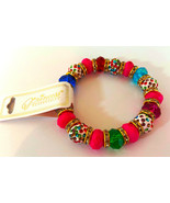 BRACELET: 3-7&quot; Double-stretch elastic DURO DIPPED MULTI CRYSTAL/BEADS/RH... - £2.25 GBP