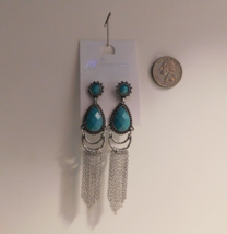 Huimei Jewelry Ladies Earrings Drop Dangle Blue Silver Tones Push Back Fasteners - £4.79 GBP
