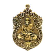 Lp Phat Famous Monk Thai Amulet Magic Talisman Vintage Brass Gold Pendant - £11.17 GBP