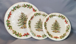 Spode Christmas Tree Coated Paper Plates Lot of 24 Garland Red Ribbon Lg &amp; Small - £15.60 GBP