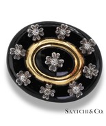 Old Vintage 40 Ct Black Oval Onyx with Natural Diamond Brooch - $1,692.90