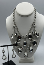 Jewelry Necklace Wedding Teardrop Clear Glass 2 Layers Silver Tone Drop earrings - £26.20 GBP