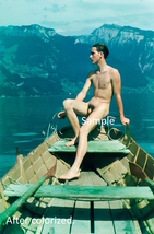 Gay male figure nude model on the boat colorized vintage art photograph - £5.50 GBP+